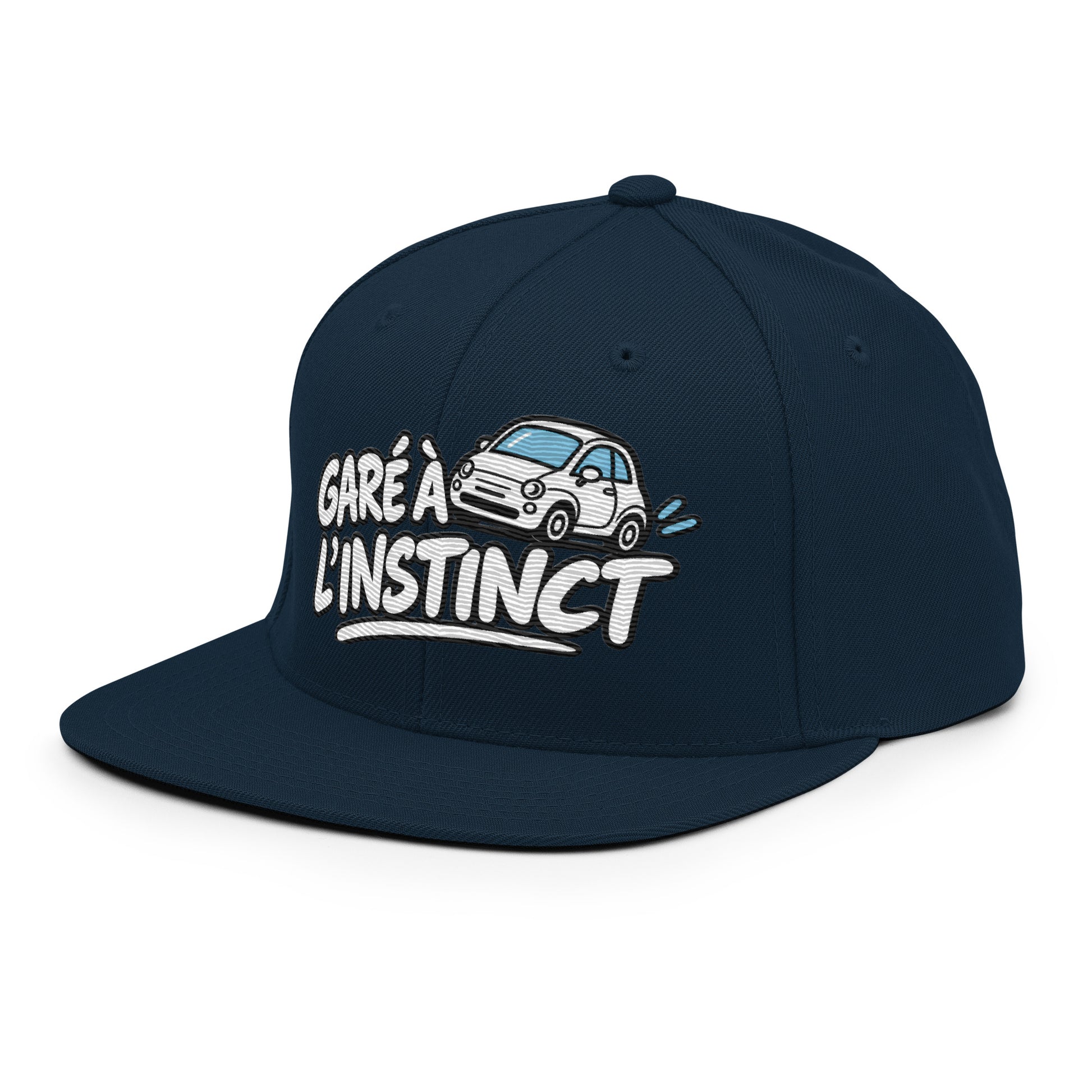 Casquette Snapback, brodée « Garé à l'instant », en Bleu Marine Foncé, vue de trois quarts, image 21