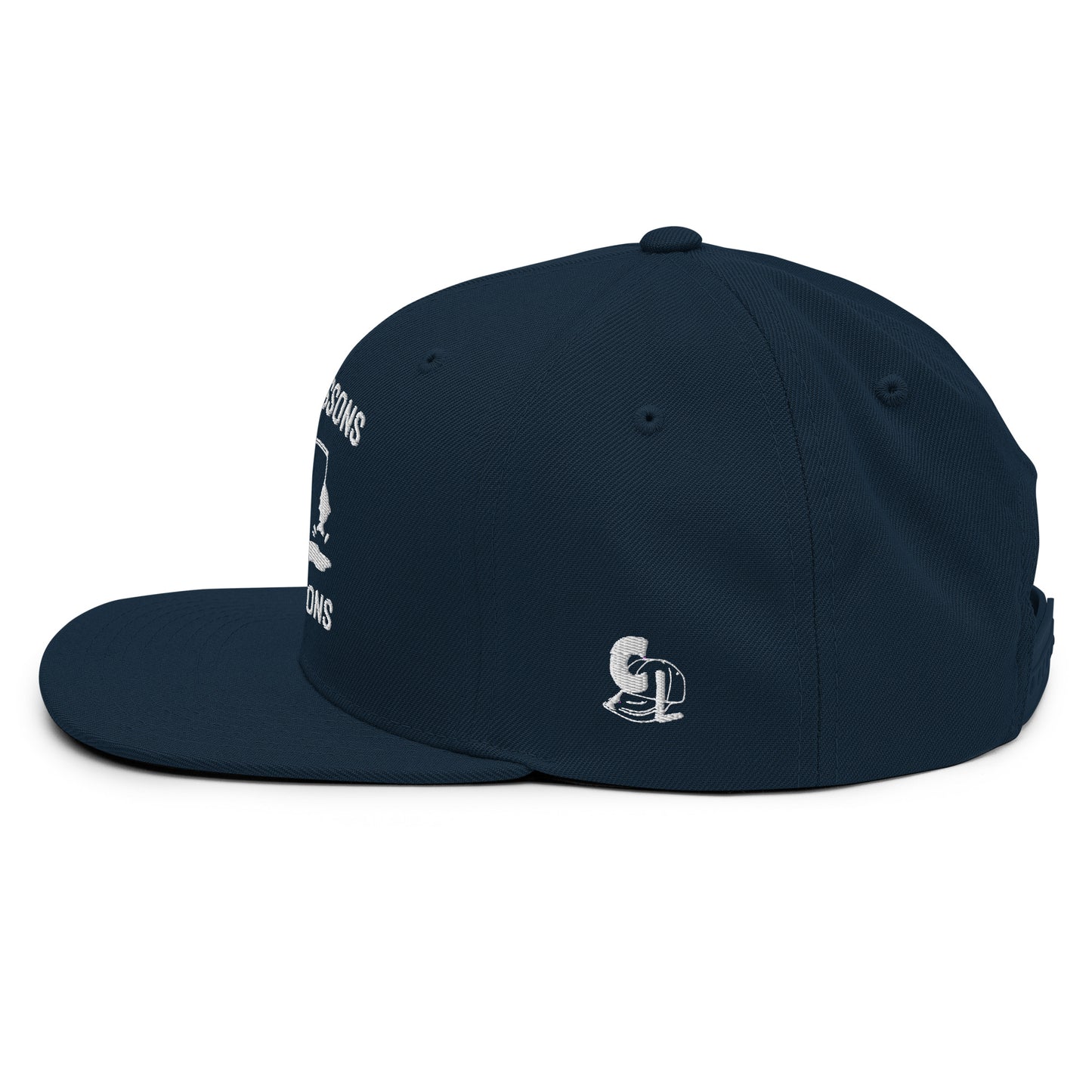 Casquette Snapback, brodée « Près des poissons, loin des cons », en Bleu Marine Foncé, vue de côté, image 27