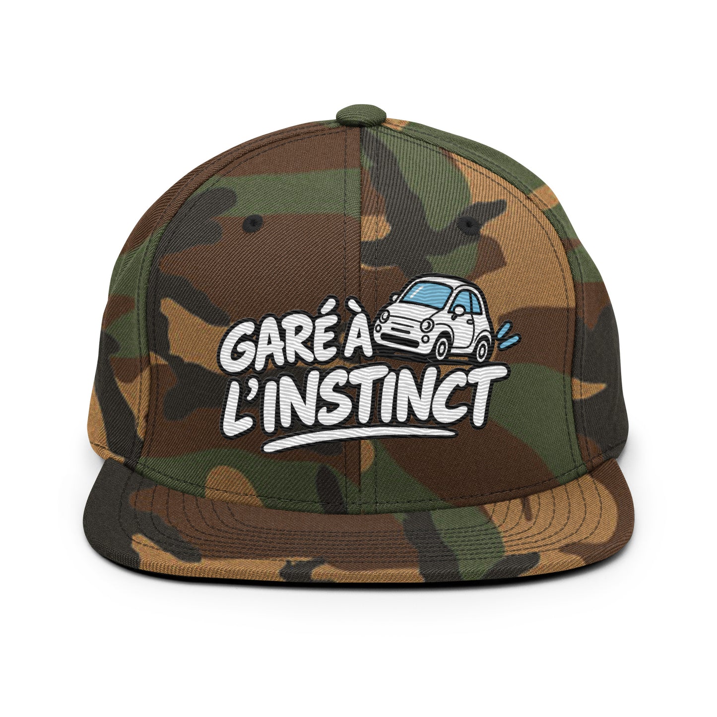 Casquette Snapback, brodée « Garé à l'instant », en Camouflage Vert, vue de face, image 6