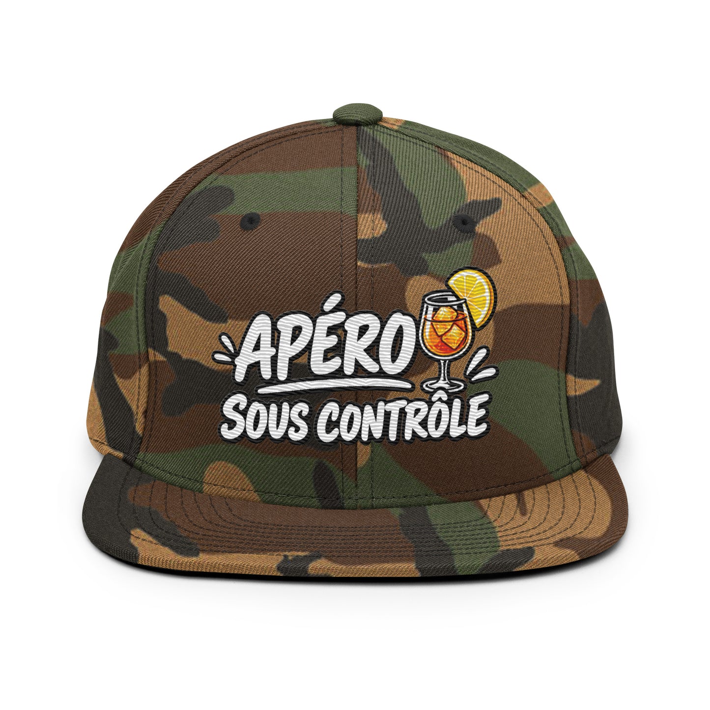Casquette Snapback, brodée « Apéro sous contrôle », en Camouflage Vert, vue de face, image 8