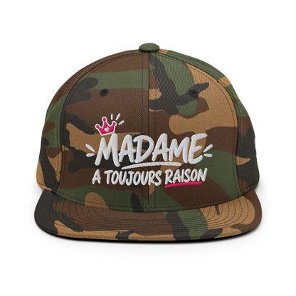 Casquette Snapback, brodée « Madame à toujours raison », en Camouflage Vert, vue de face, image 3