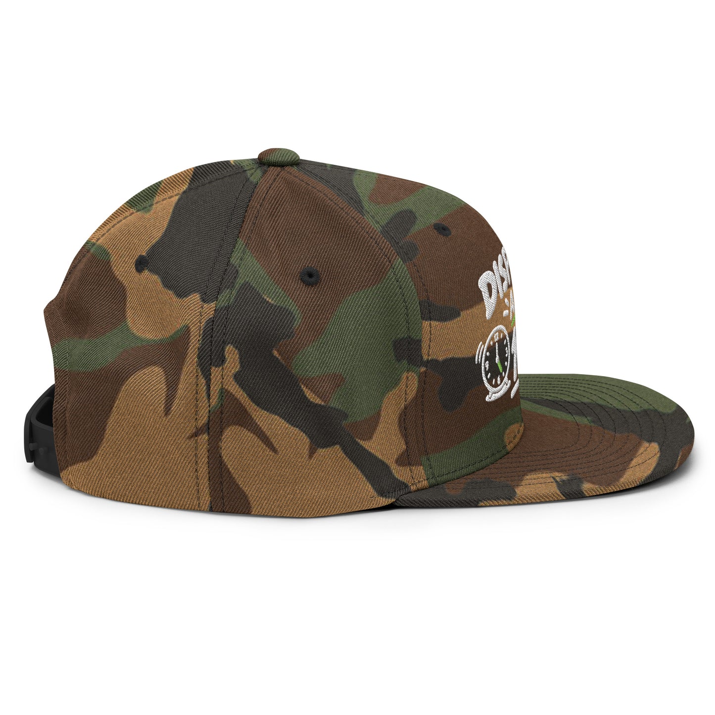 Casquette Snapback, brodée « Disponible après 17h », en Camouflage Vert, vue de côté, image 78