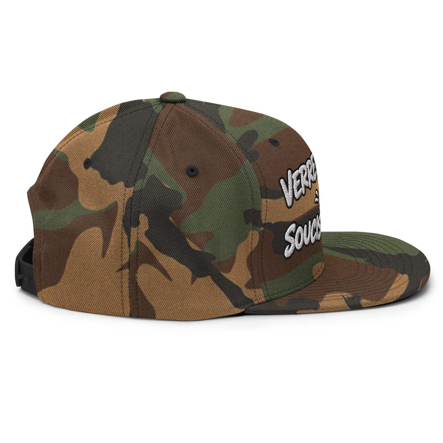 Casquette Snapback, brodée « Verre en main, souci au loin », en Camouflage Vert, vue de côté, image 78