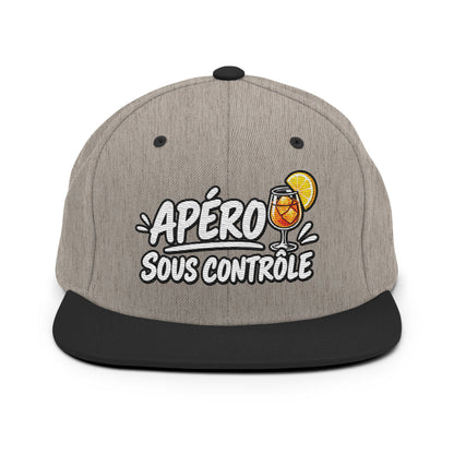Casquette Snapback, brodée « Apéro sous contrôle », en Noir, vue de face, image 9