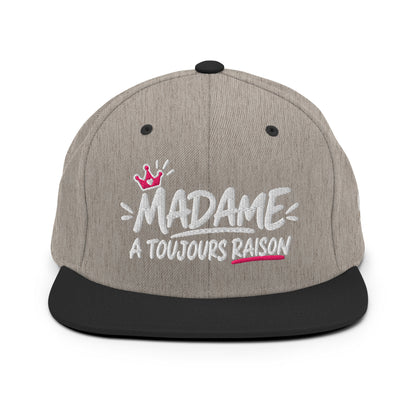 Casquette Snapback, brodée « Madame à toujours raison », en Noir, vue de face, image 10