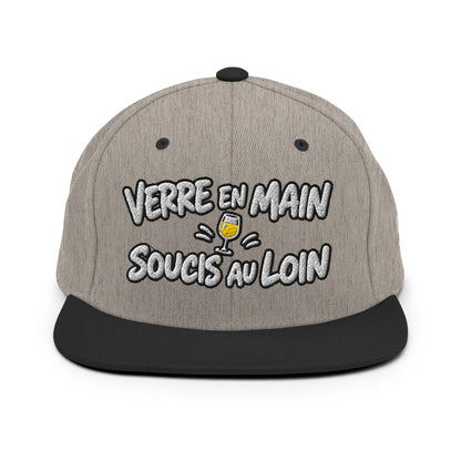 Casquette Snapback, brodée « Verre en main, souci au loin », en Noir, vue de face, image 88