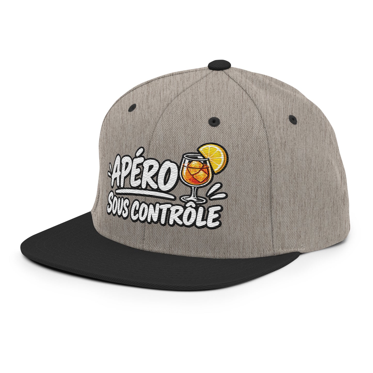 Casquette Snapback, brodée « Apéro sous contrôle », en Noir, vue de trois quarts, image 90