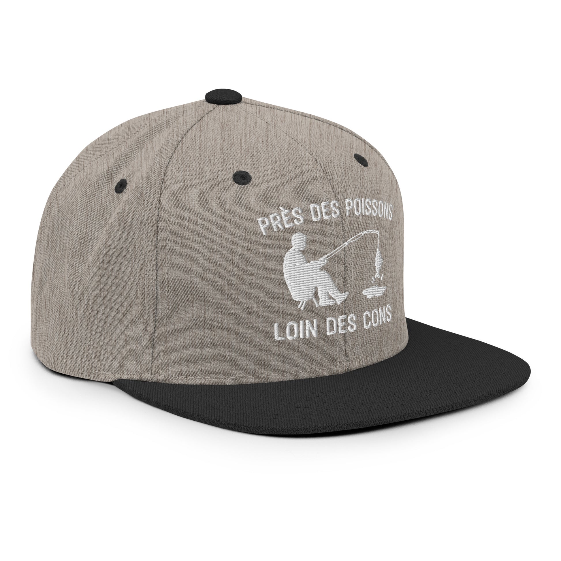 Casquette Snapback, brodée « Près des poissons, loin des cons », en Noir, vue de trois quarts, image 97