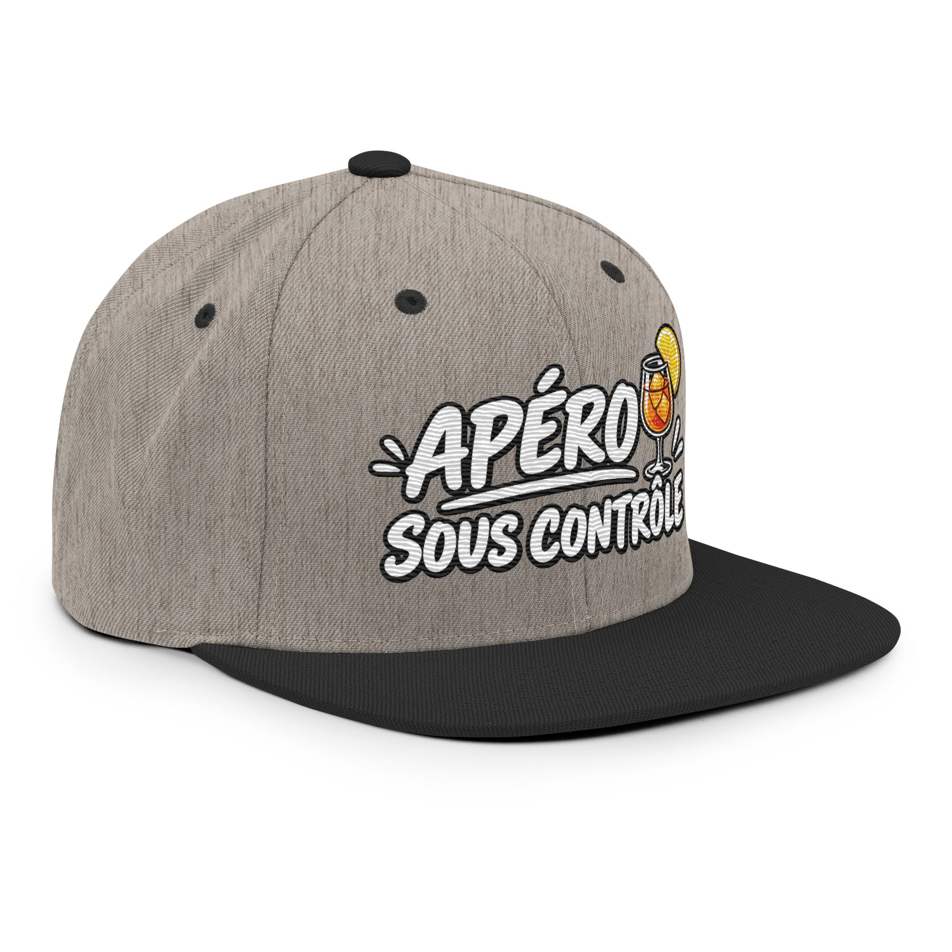 Casquette Snapback, brodée « Apéro sous contrôle », en Noir, vue de trois quarts, image 92