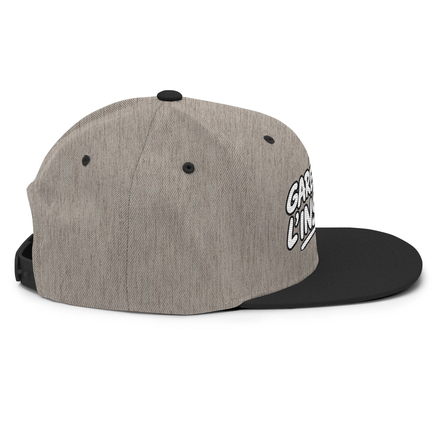 Casquette Snapback, brodée « Garé à l'instant », en Noir, vue de côté, image 93