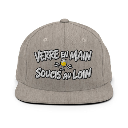 Casquette Snapback, brodée « Verre en main, souci au loin », vue de face, image 5