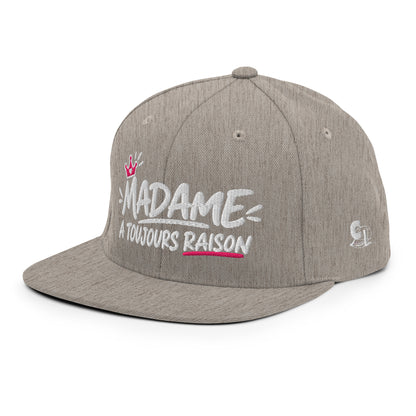 Casquette Snapback, brodée « Madame à toujours raison », vue de trois quarts, image 95
