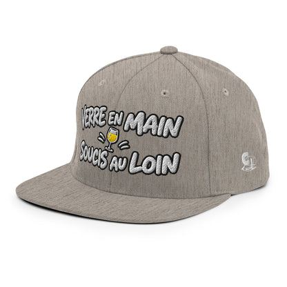 Casquette Snapback, brodée « Verre en main, souci au loin », vue de trois quarts, image 95