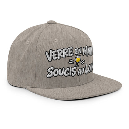 Casquette Snapback, brodée « Verre en main, souci au loin », vue de trois quarts, image 97