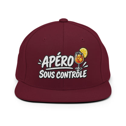 Casquette Snapback, brodée « Apéro sous contrôle », en Bordeaux, vue de face, image 14