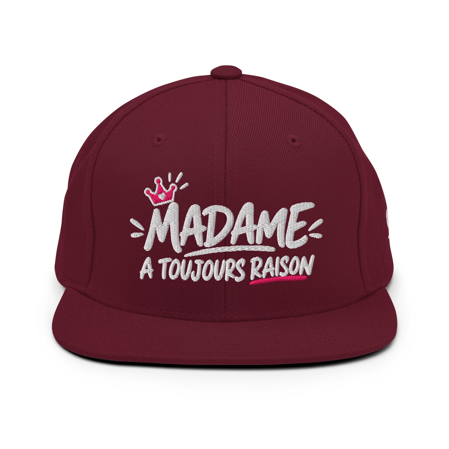 Casquette Snapback, brodée « Madame à toujours raison », en Bordeaux, vue de face, image 15