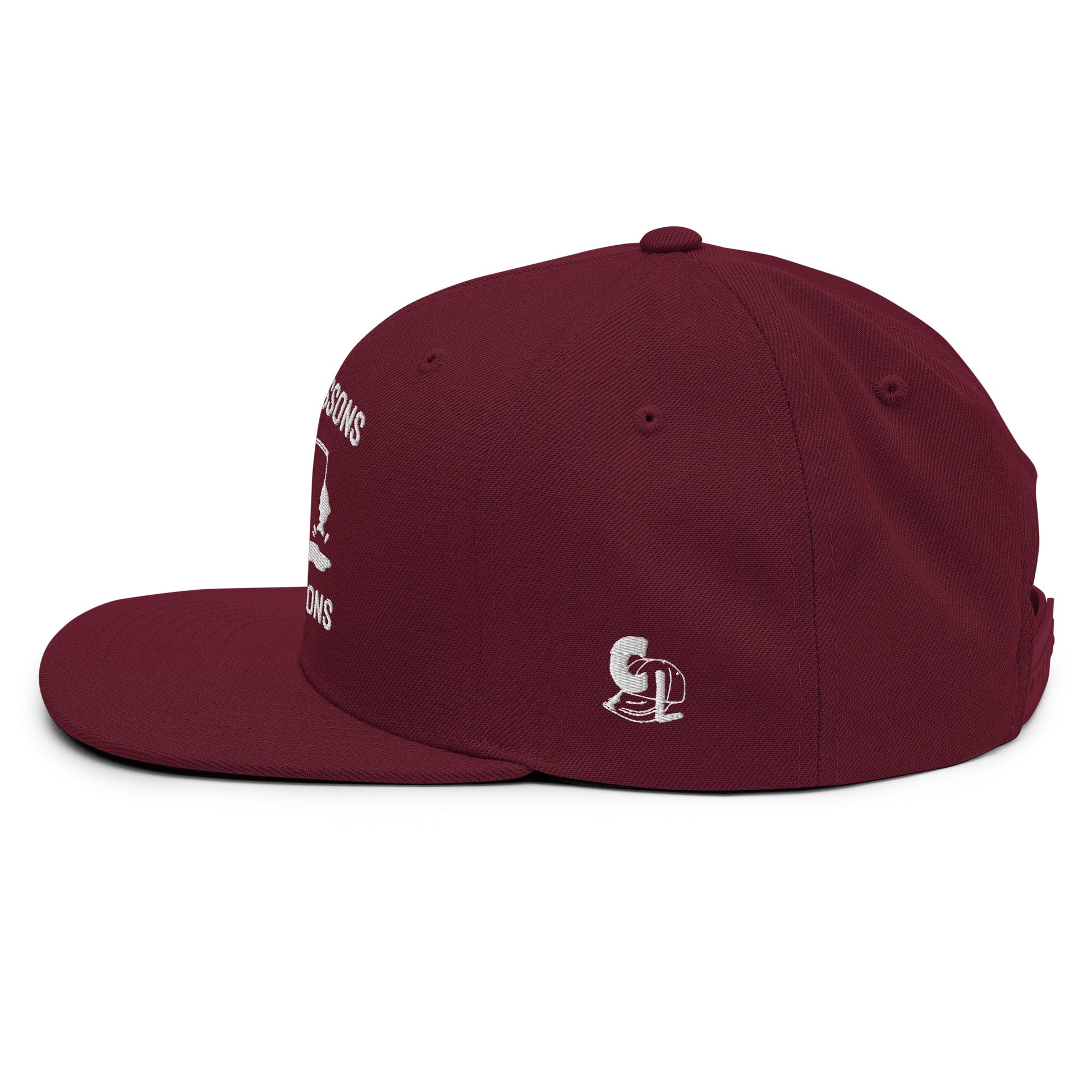 Casquette Snapback, brodée « Près des poissons, loin des cons », en Bordeaux, vue de côté, image 56