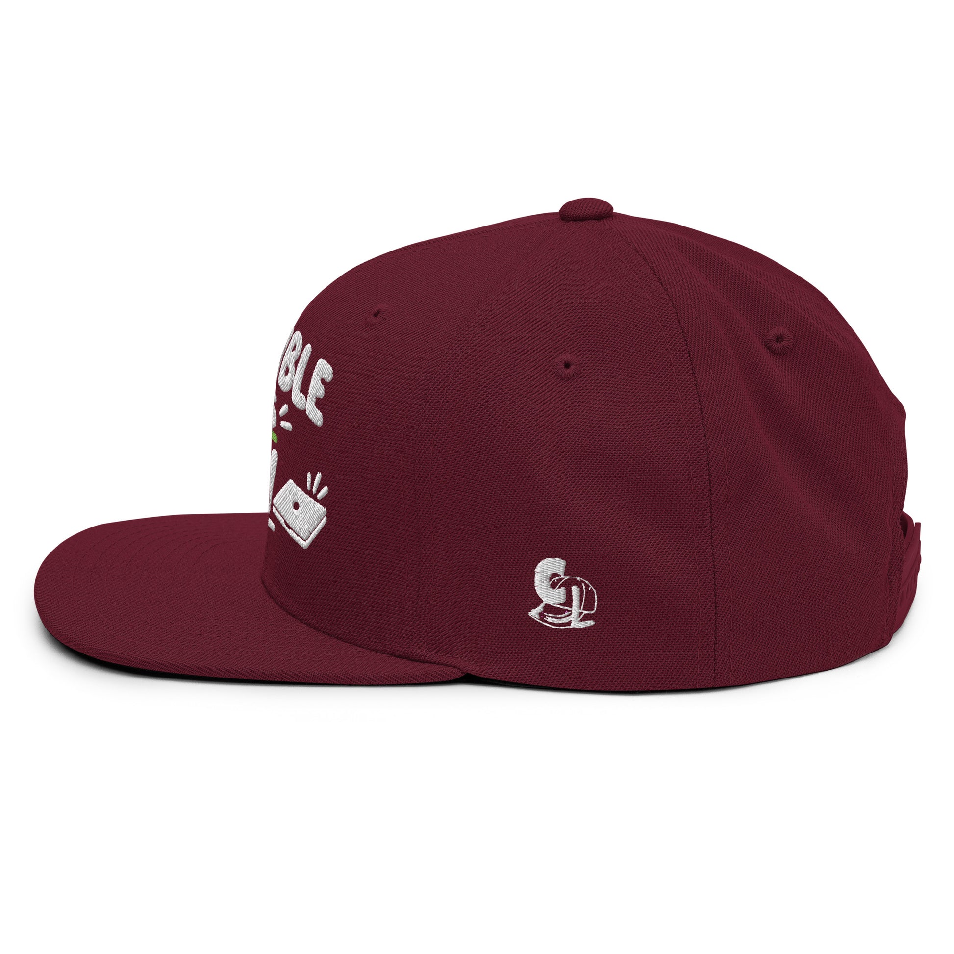 Casquette Snapback, brodée « Disponible après 17h », en Bordeaux, vue de côté, image 52