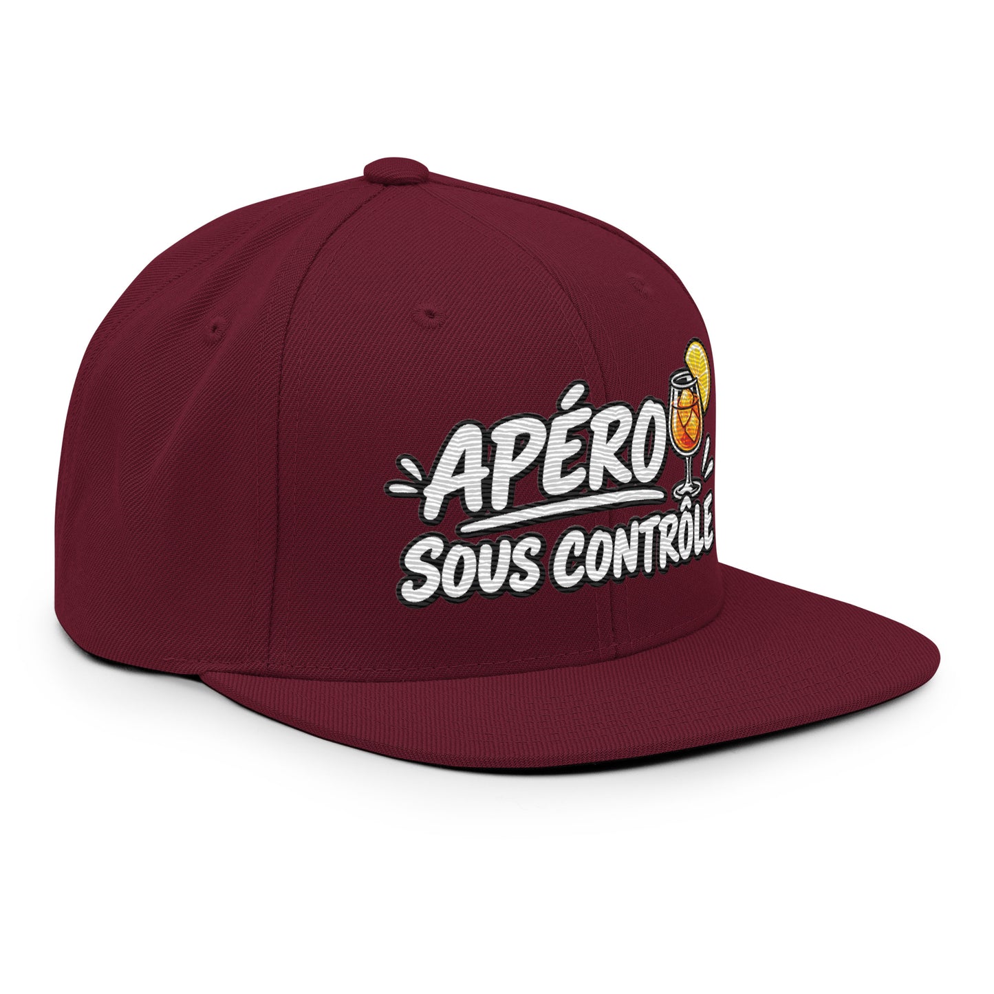 Casquette Snapback, brodée « Apéro sous contrôle », en Bordeaux, vue de trois quarts, image 52