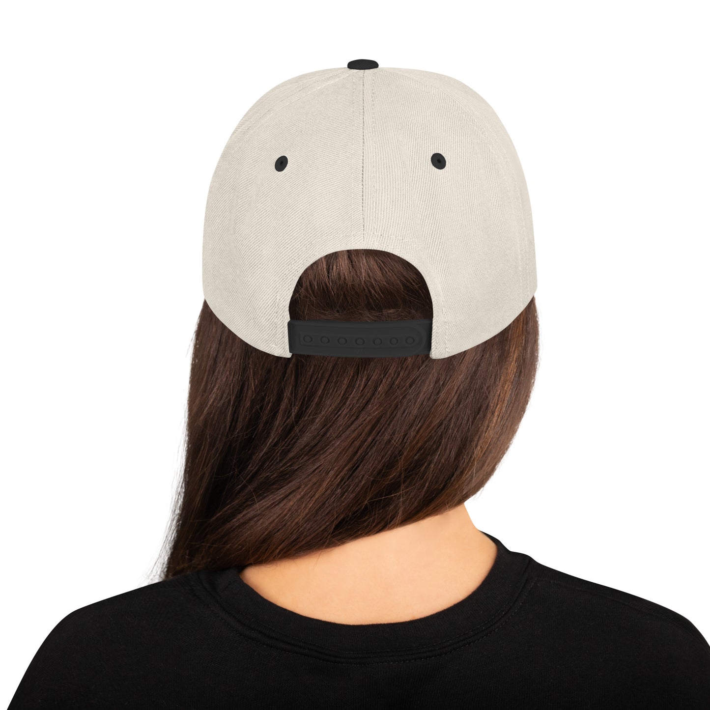 Casquette SnapBack de couleur beige et noire "Y a un con derrière moi"