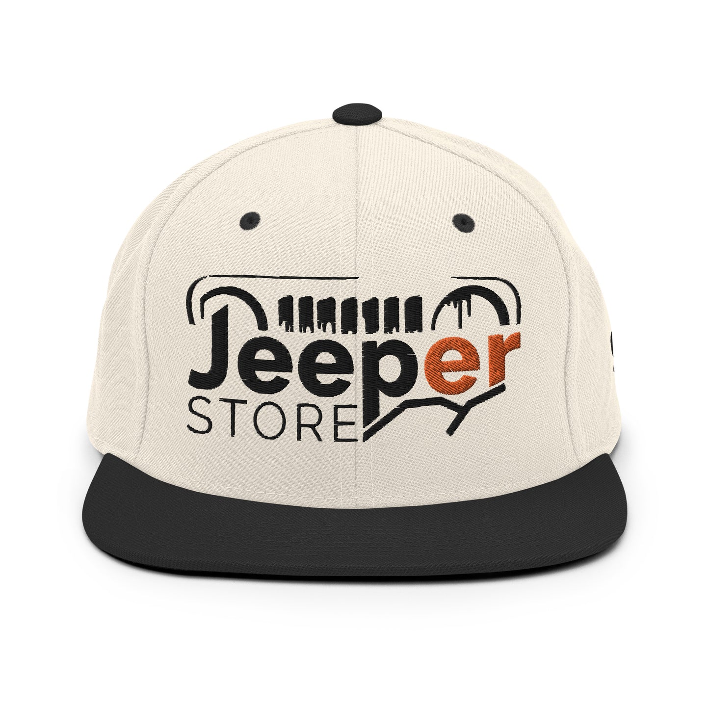 Casquette SnapBack de couleur beige et noire "Jeeper Store"