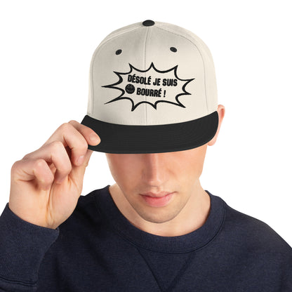 Casquette Snapback, brodée « Désolé je suis bourré », vue de face, image 2
