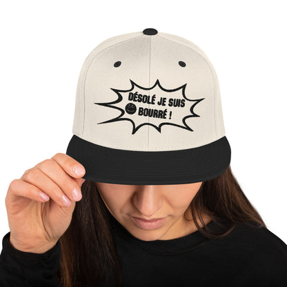 Casquette Snapback, brodée « Désolé je suis bourré », vue de face, image 5