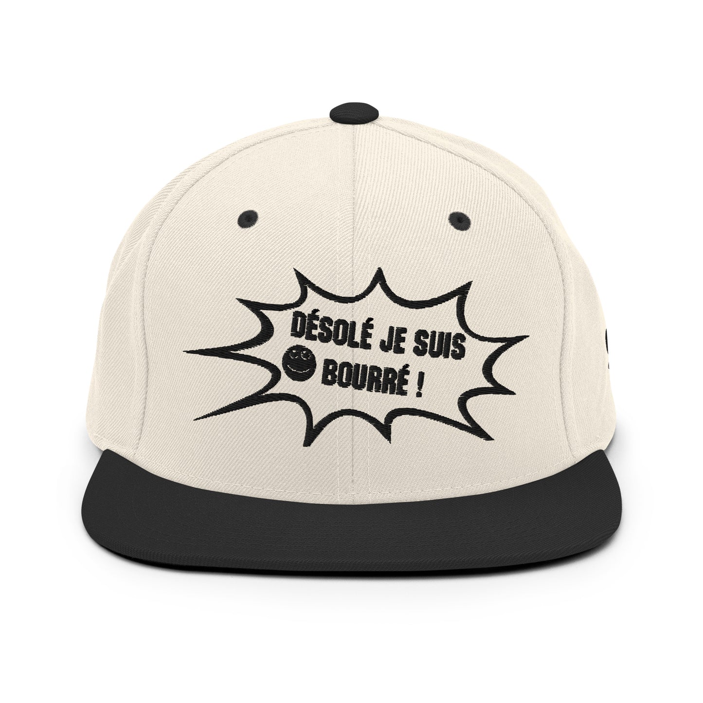 Casquette Snapback, brodée « Désolé je suis bourré », vue de face, image 14