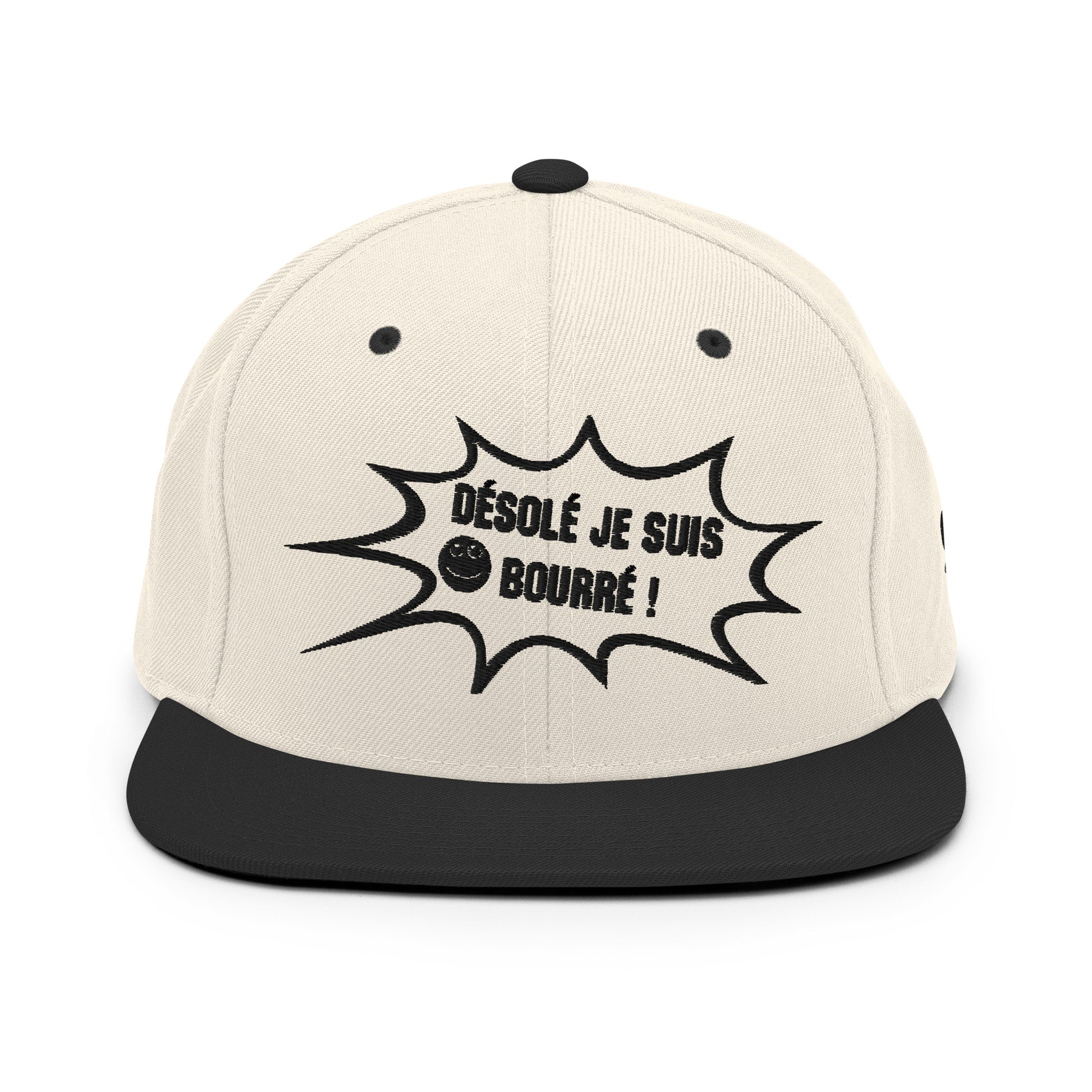 Casquette Snapback, brodée « Désolé je suis bourré », vue de face, image 14