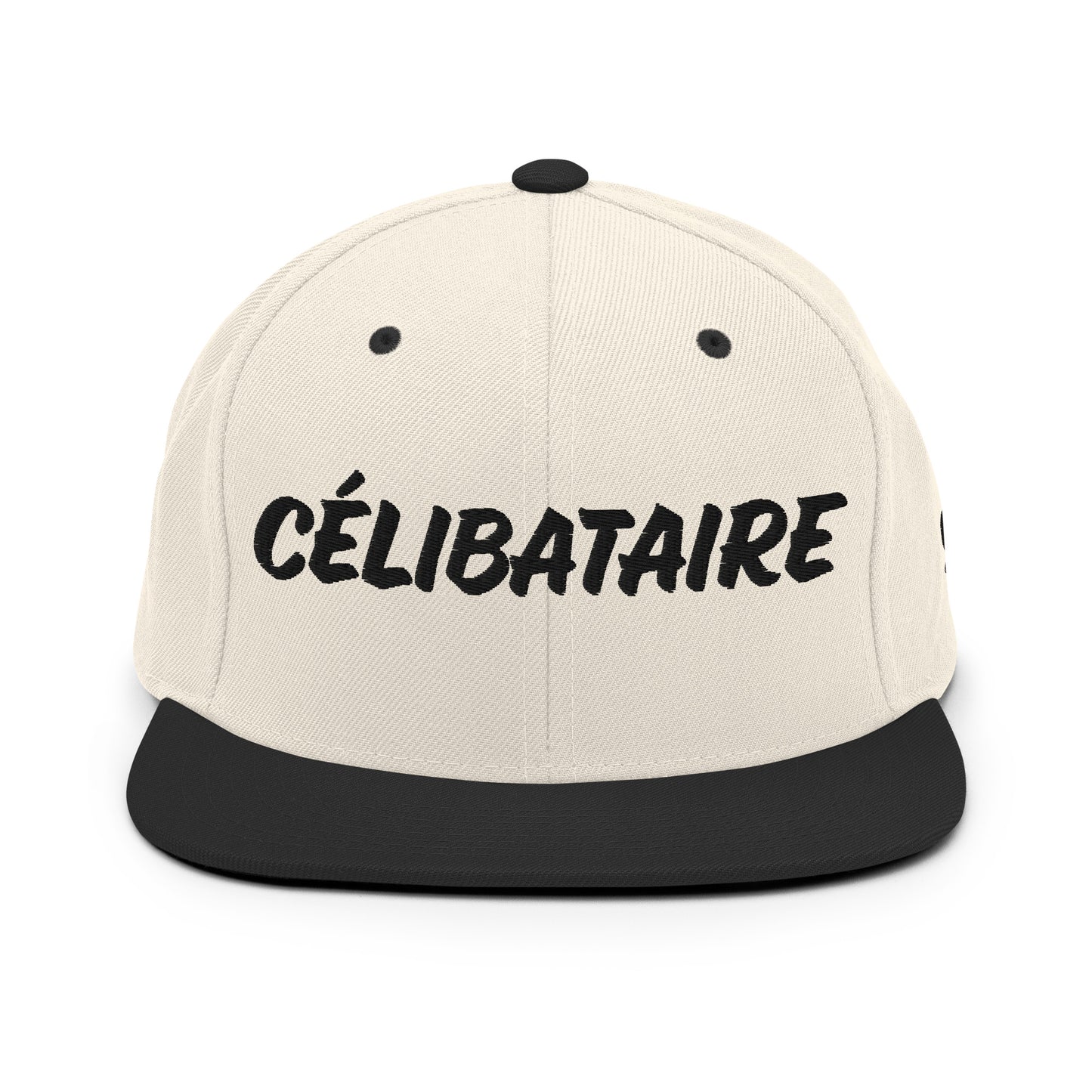 Casquette SnapBack de couleur beige et noire "Célibataire"