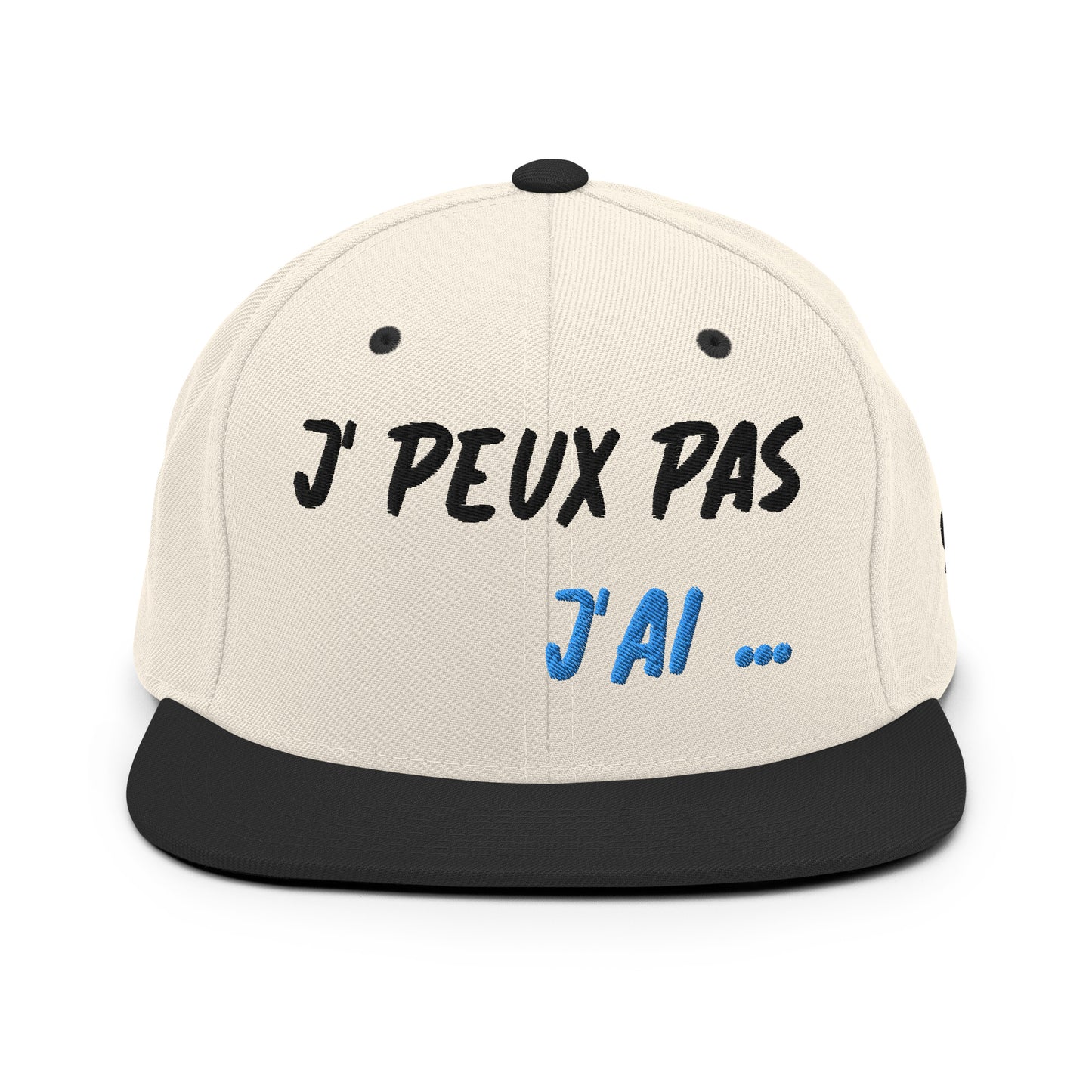 Casquette SnapBack de couleur beige et noire "J' peux pas j'ai ..."