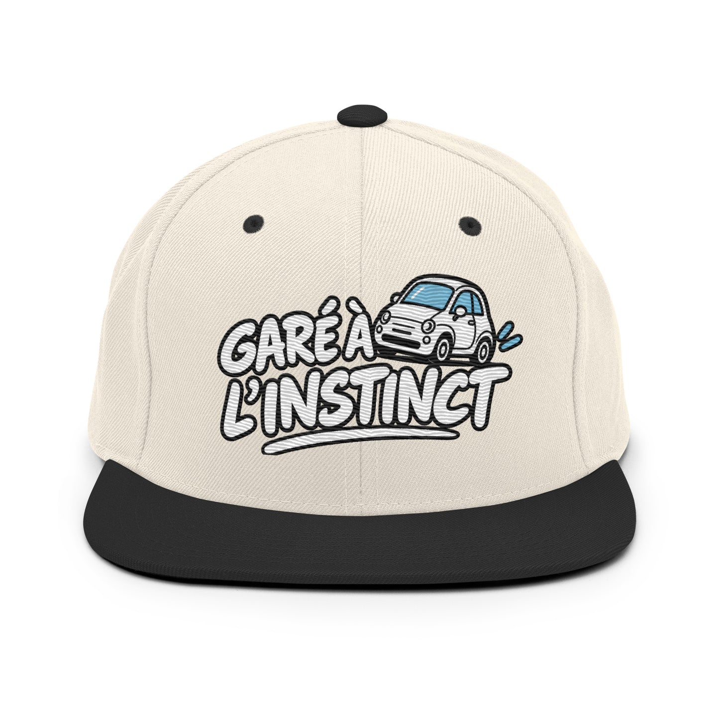 Casquette Snapback, brodée « Garé à l'instant », en Noir, vue de face, image 2