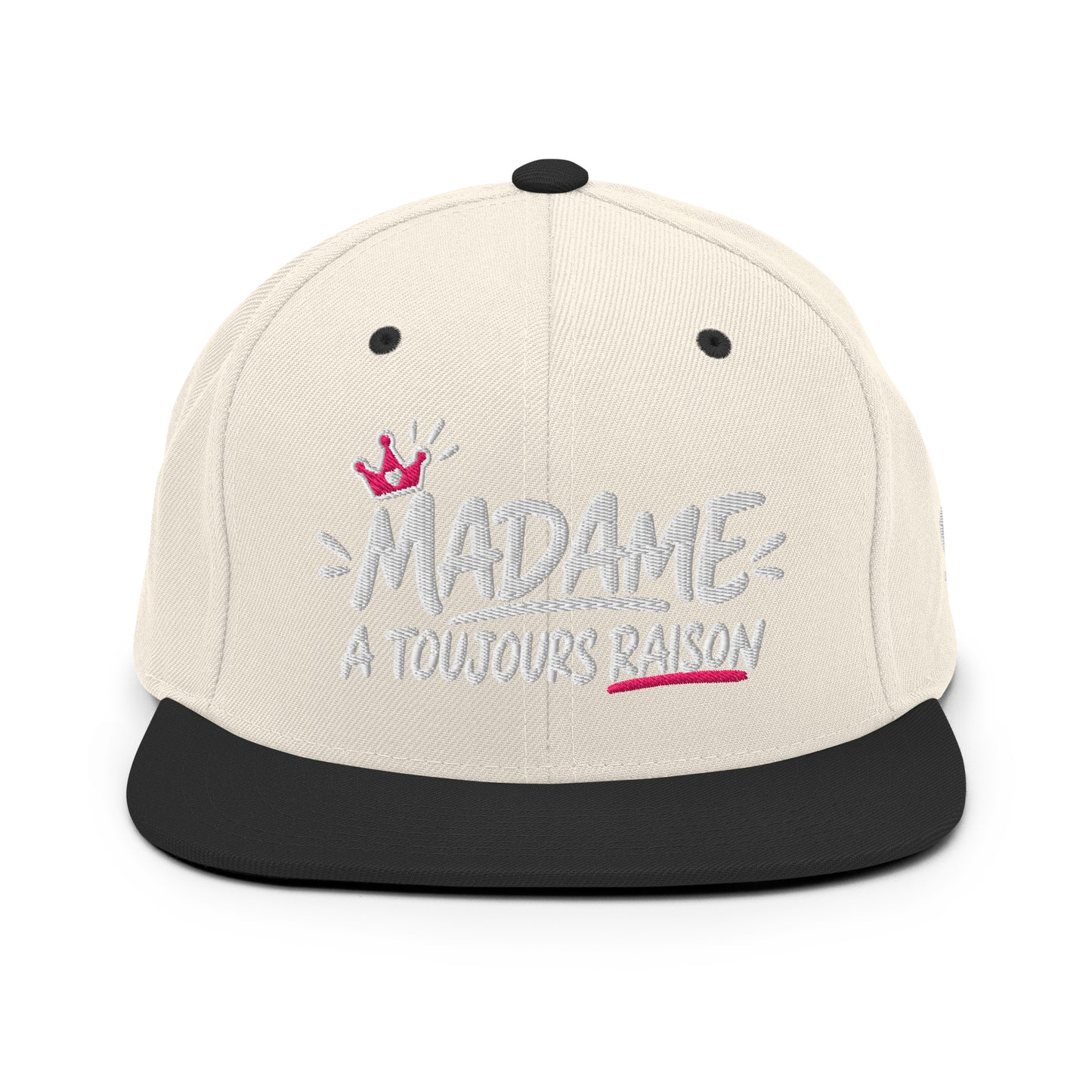 Casquette Snapback, brodée « Madame à toujours raison », en Noir, vue de face, image 6