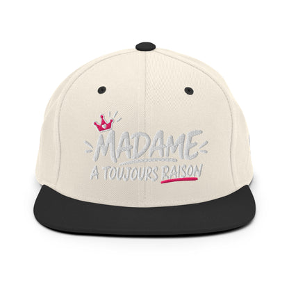 Casquette Snapback, brodée « Madame à toujours raison », en Noir, vue de face, image 6