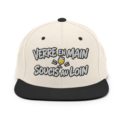 Casquette Snapback, brodée « Verre en main, souci au loin », en Noir, vue de face, image 8