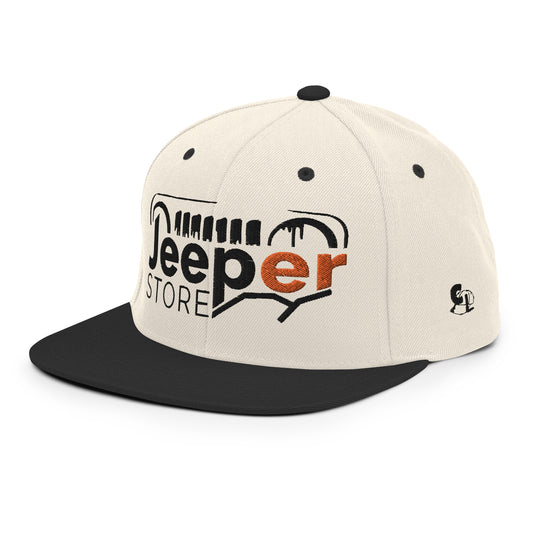 Casquette SnapBack de couleur beige et noire "Jeeper Store"