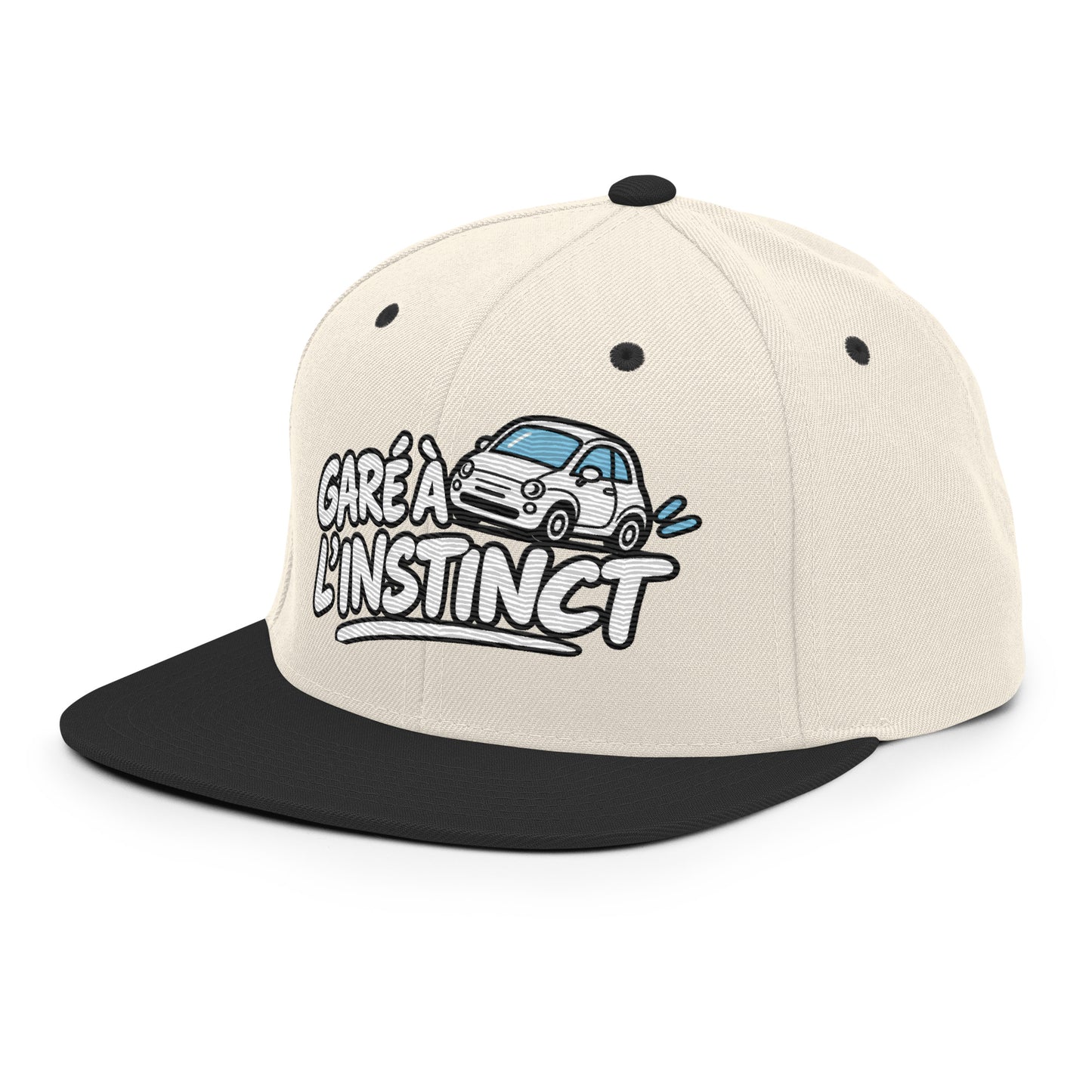 Casquette Snapback, brodée « Garé à l'instant », en Noir, vue de trois quarts, image 100