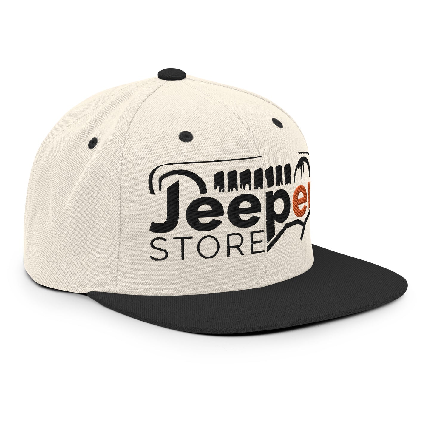 Casquette SnapBack de couleur beige et noire "Jeeper Store"