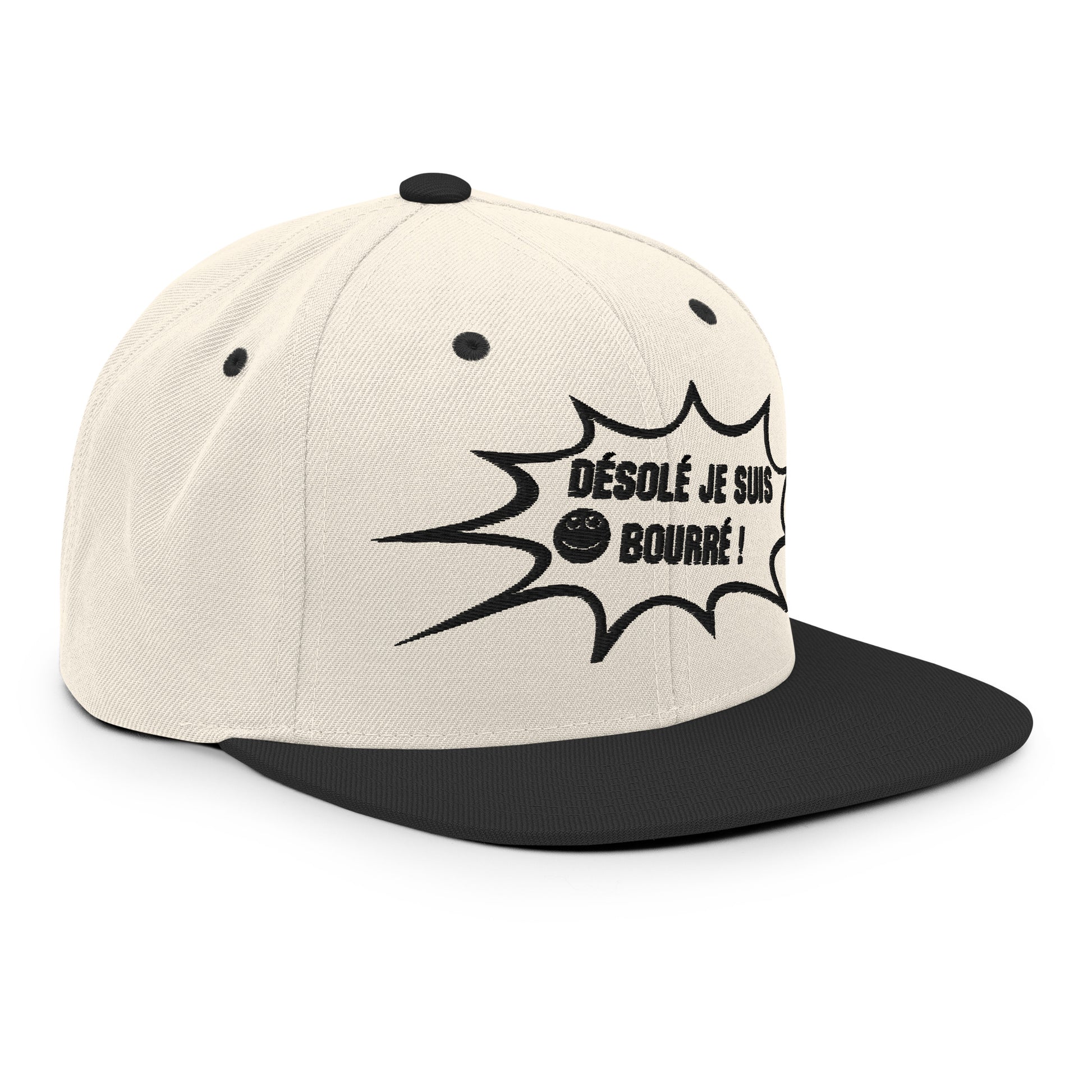 Casquette Snapback, brodée « Désolé je suis bourré », vue de trois quarts, image 17