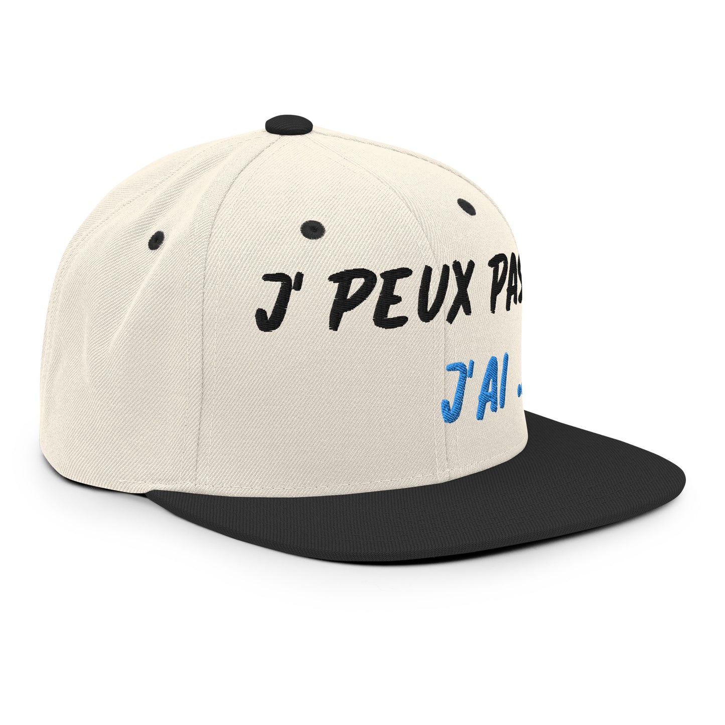 Casquette SnapBack de couleur beige et noire "J' peux pas j'ai ..."