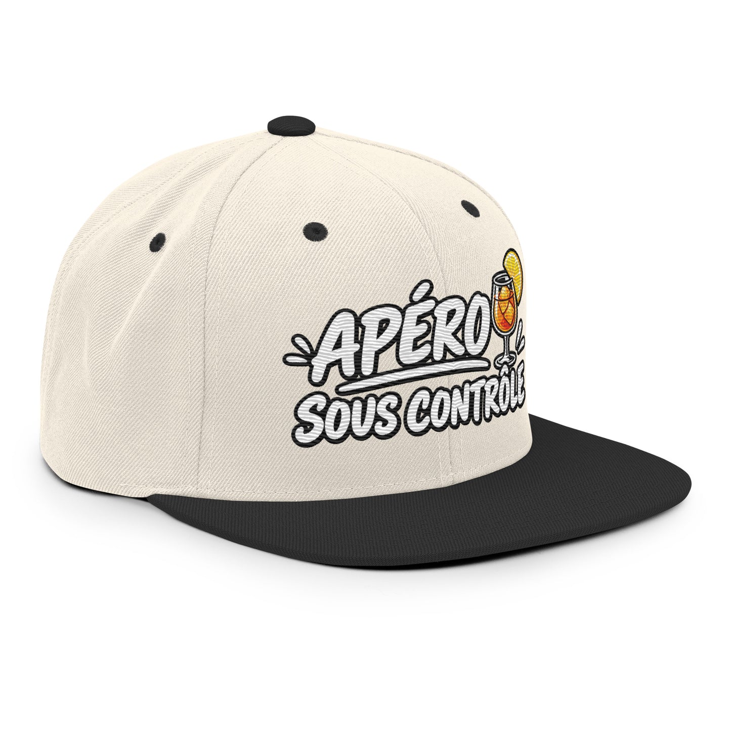 Casquette Snapback, brodée « Apéro sous contrôle », en Noir, vue de trois quarts, image 102