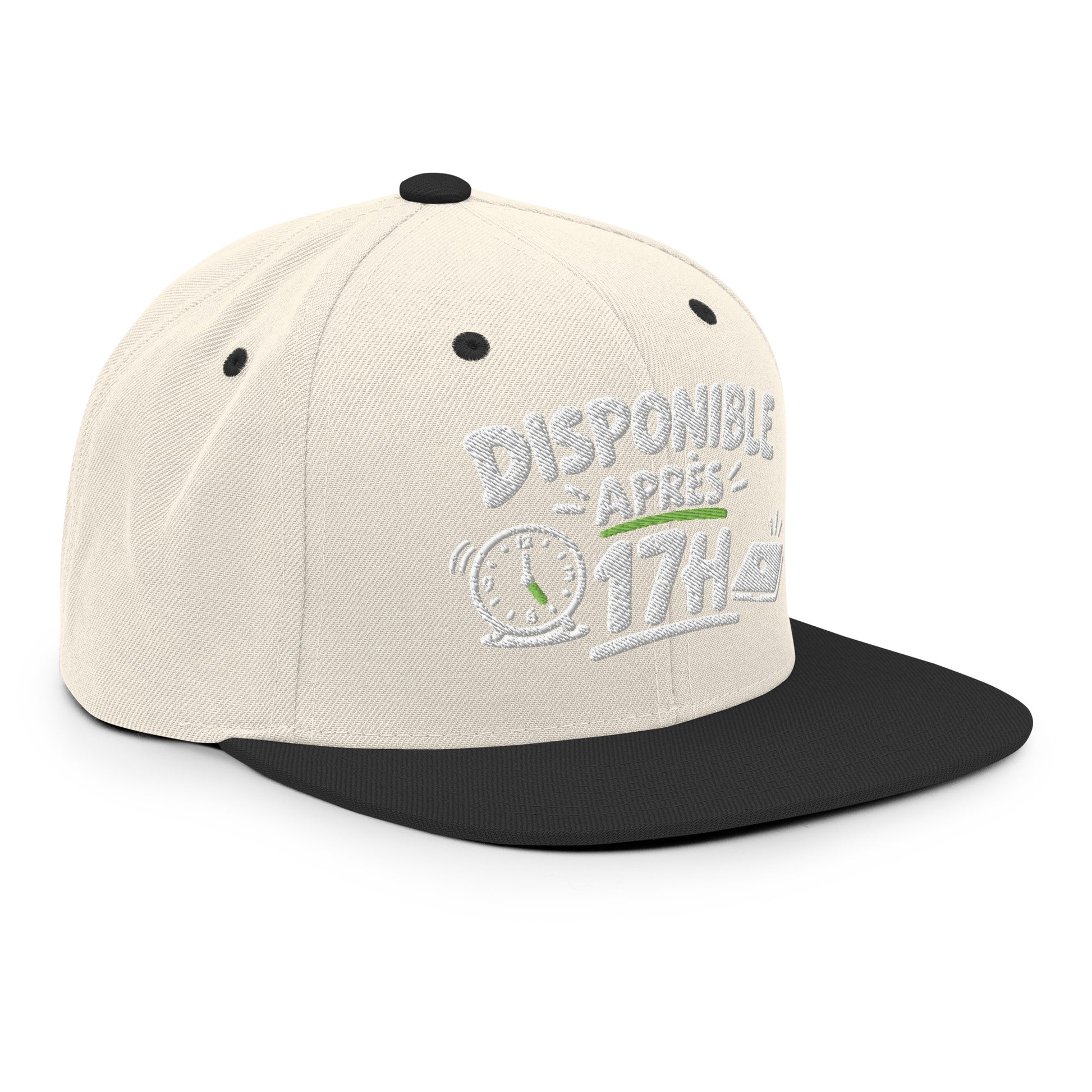 Casquette Snapback, brodée « Disponible après 17h », en Noir, vue de trois quarts, image 102