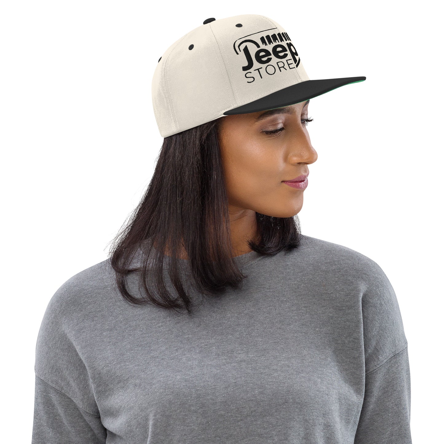 Casquette SnapBack de couleur beige et noire "Jeeper Store"