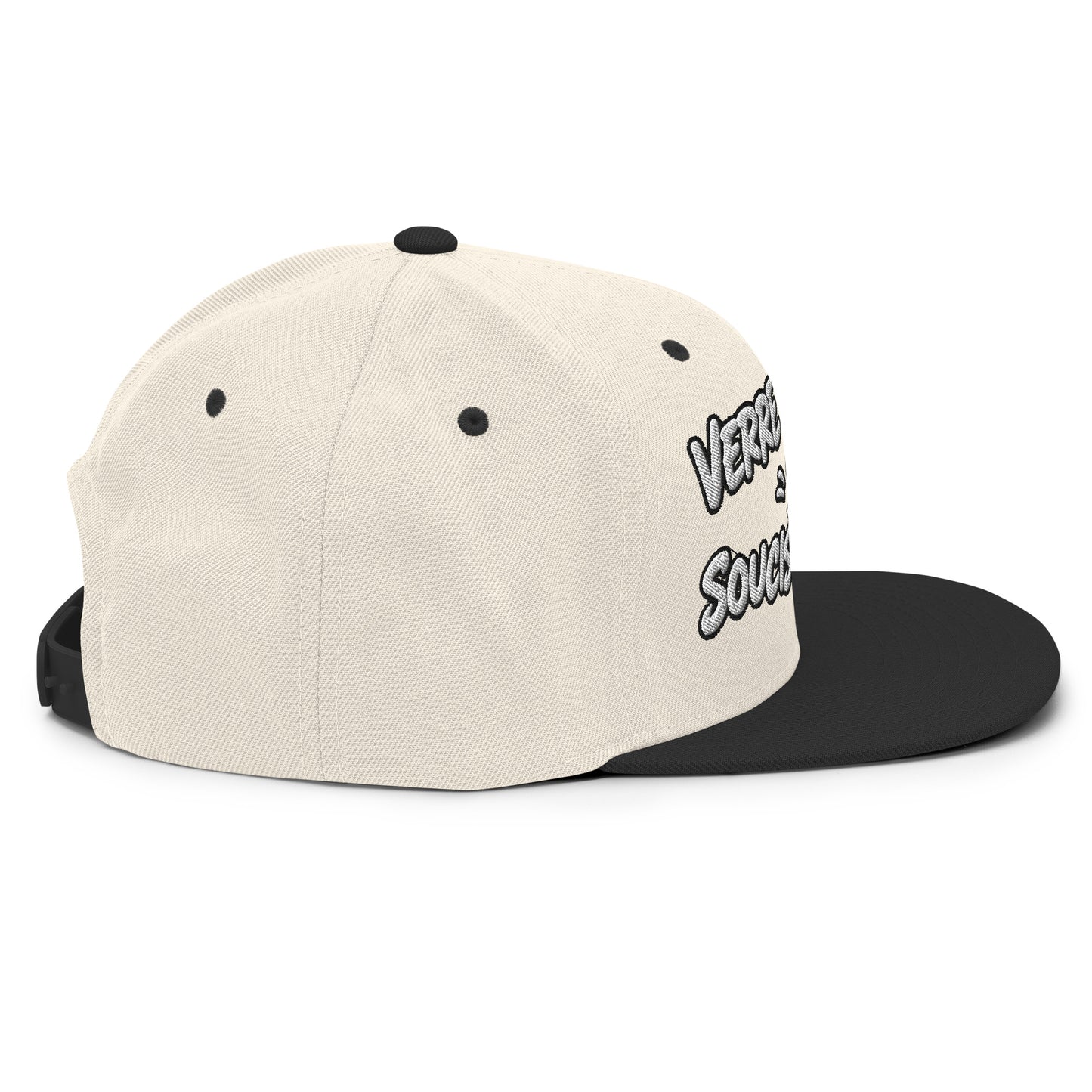 Casquette Snapback, brodée « Verre en main, souci au loin », en Noir, vue de côté, image 103