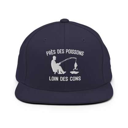 Casquette Snapback, brodée « Près des poissons, loin des cons », en Bleu Marine Foncé, vue de face, image 11
