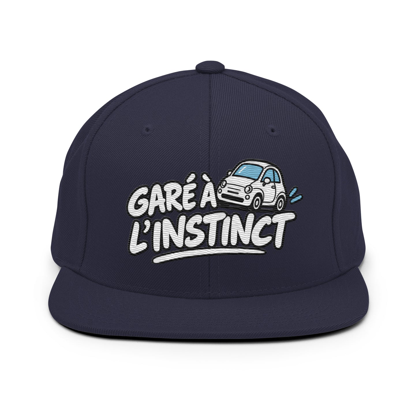 Casquette Snapback, brodée « Garé à l'instant », en Bleu Marine Foncé, vue de face, image 11