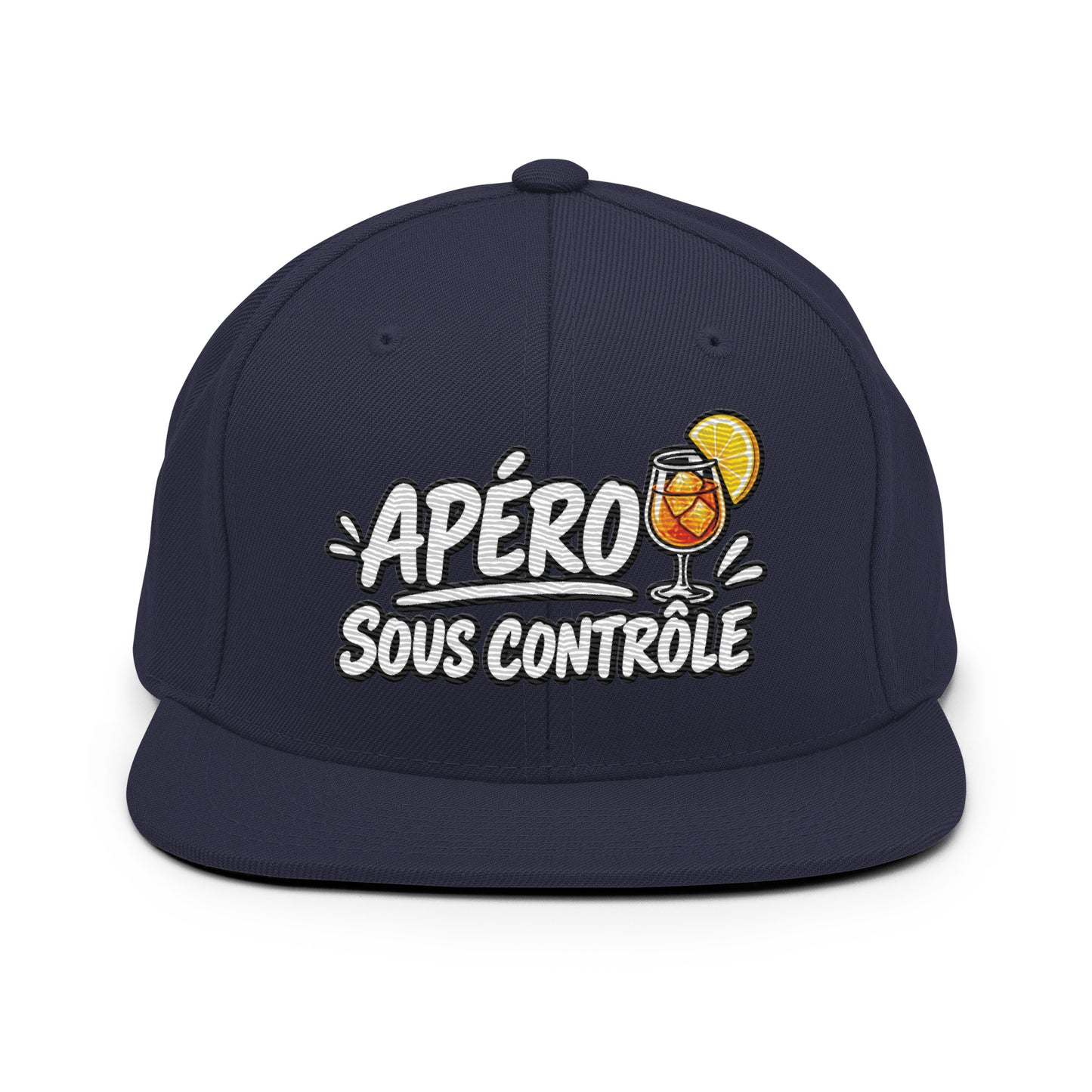 Casquette Snapback, brodée « Apéro sous contrôle », en Bleu Marine Foncé, vue de face, image 12