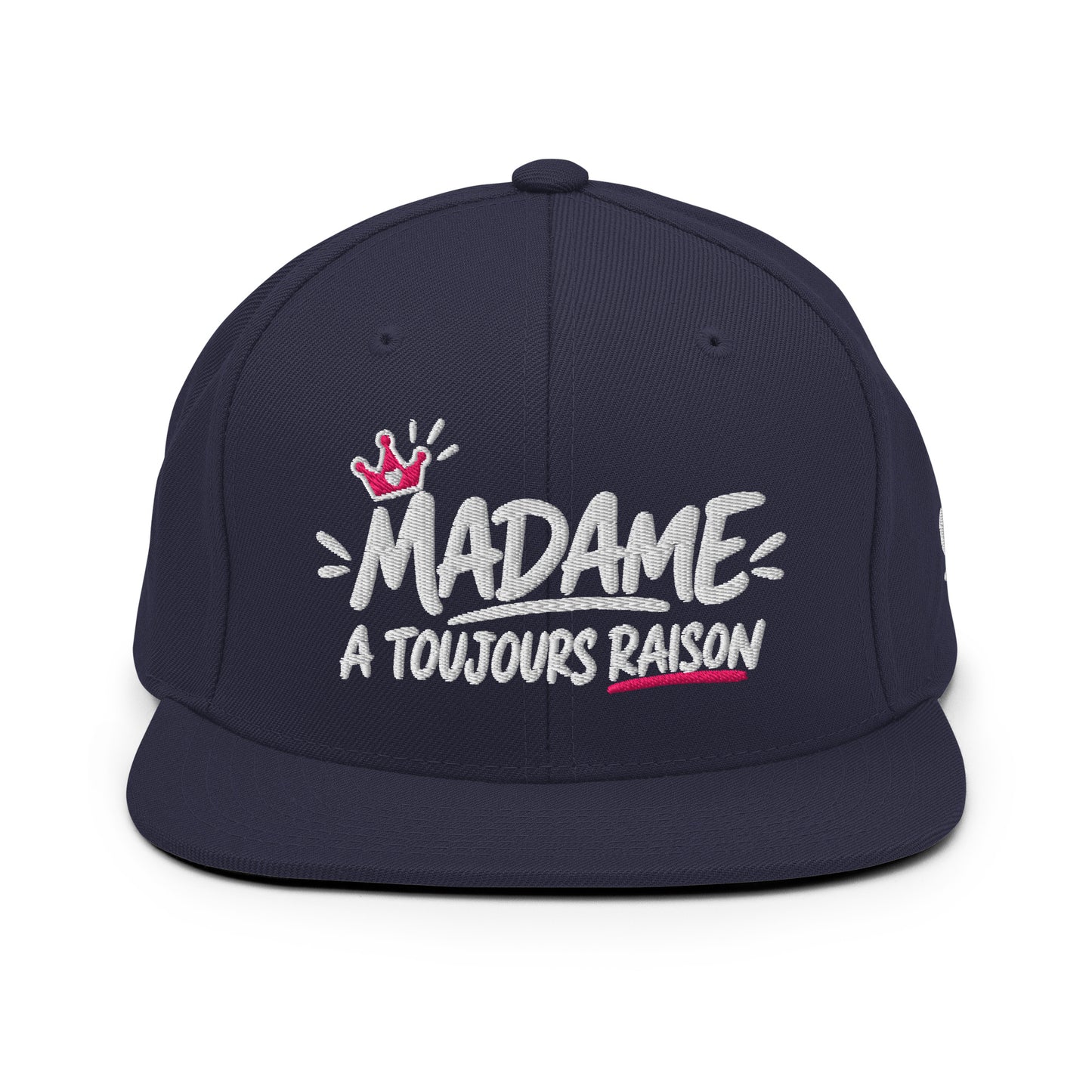 Casquette Snapback, brodée « Madame à toujours raison », en Bleu Marine Foncé, vue de face, image 12