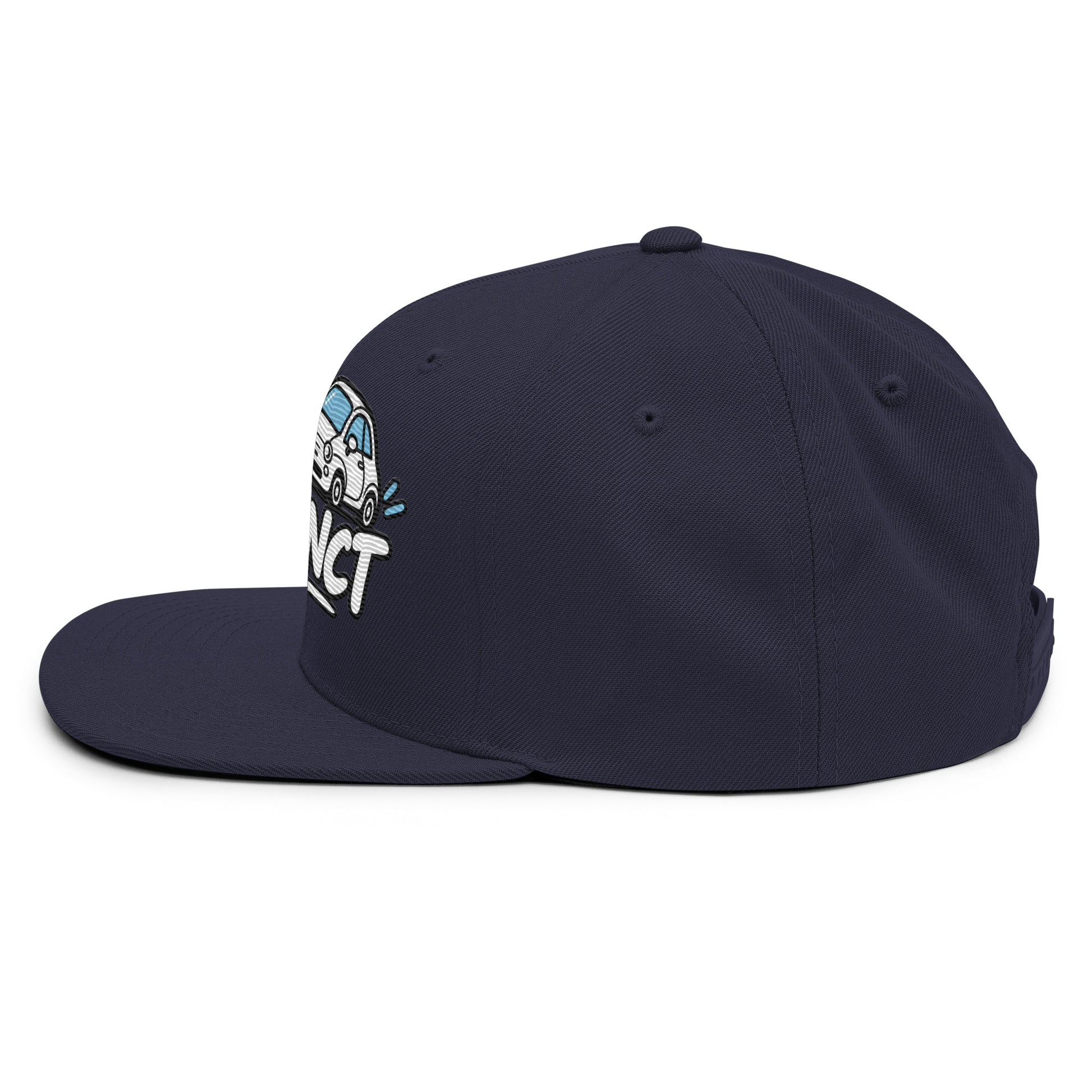Casquette Snapback, brodée « Garé à l'instant », en Bleu Marine Foncé, vue de côté, image 61