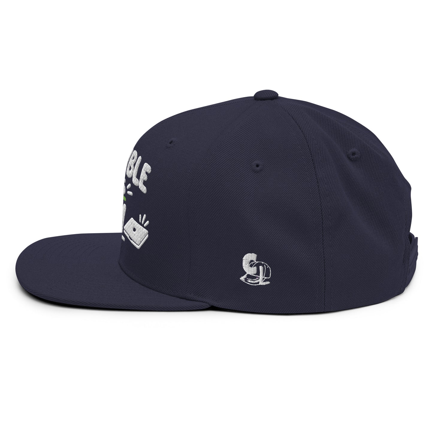 Casquette Snapback, brodée « Disponible après 17h », en Bleu Marine Foncé, vue de côté, image 62